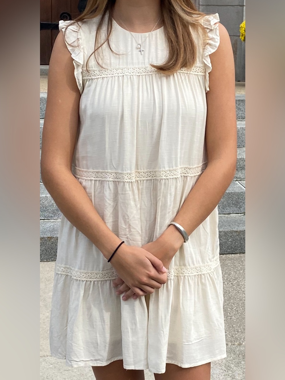 Altar'd State Cream Textured Mini Dress